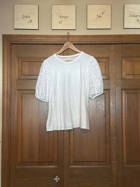 Boden White Cotton Modal Eyelet Puff Sleeve T-Shirt Size US 20/22